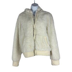 Empyre Women's Fuzzy Full Zip Hooded Jacket Size M White